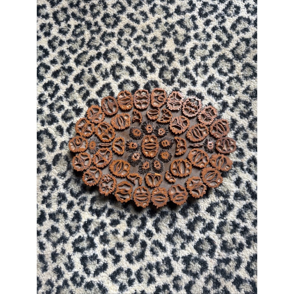Vintage Handmade Seed Pod Trivet Natural Folk Art Hot Plate Boho Whimsy